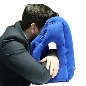 The Inflatable Lean Forward Airplane Neck Pillow Soft Comfortable Navy Blue NWT